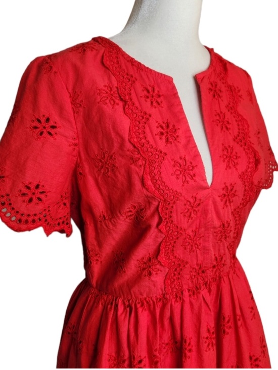 Madewell Dresses & Skirts - Madewell Bright Red v Neck Eyelet Midi Dress 100% Cotton